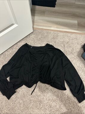 Final Touch Black Cropped Long-Sleeve Drawstring Top